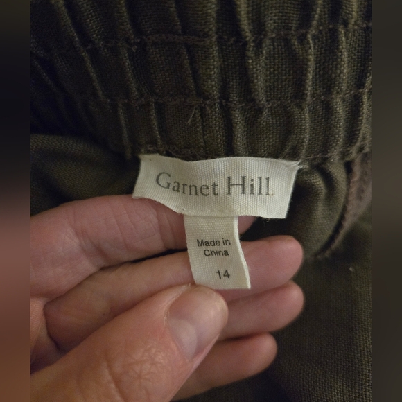 Garnet Hill Brown Linen Skirt, Front Pockets, Elastic Waist | Size 14 - Picture 5 of 5